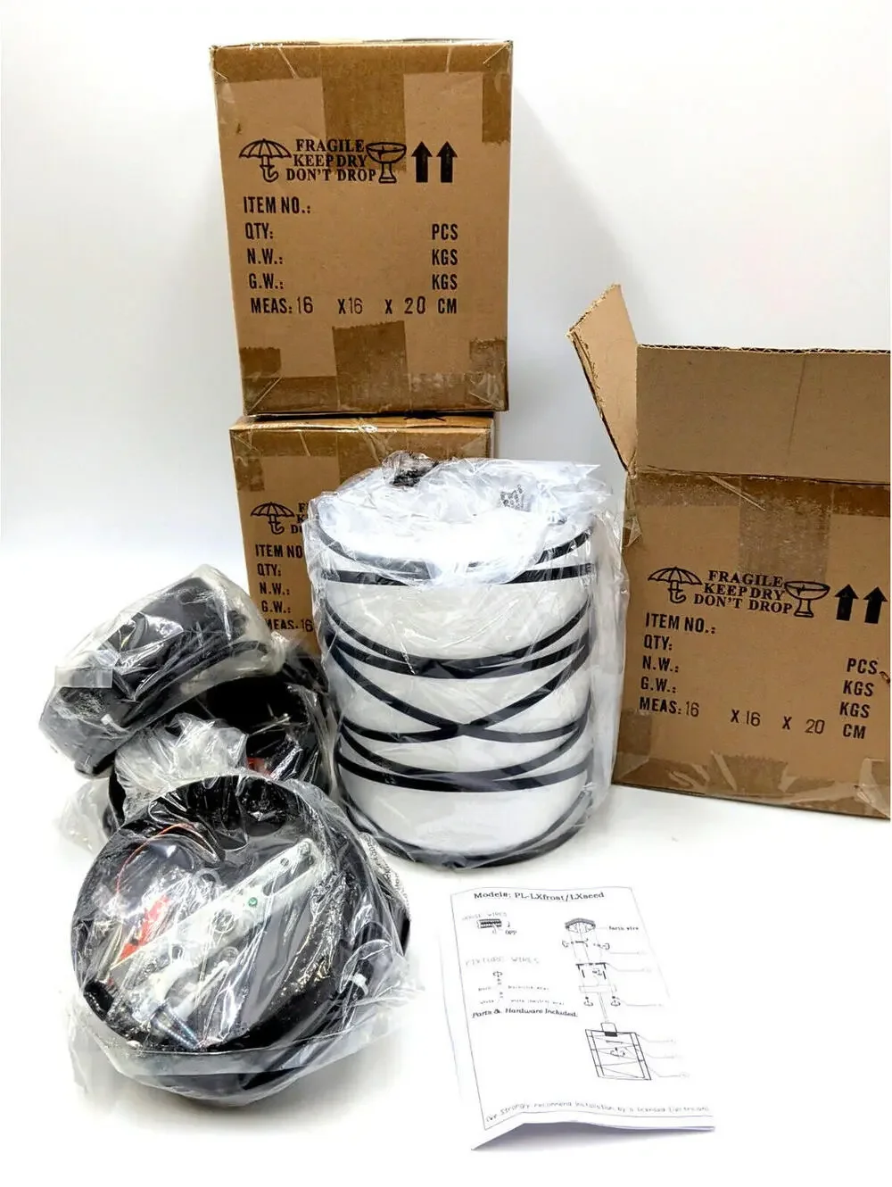 Modern Mini Pendant Light Fixture 3-Pack Black Spiral Cage Frosted Seeded Shades